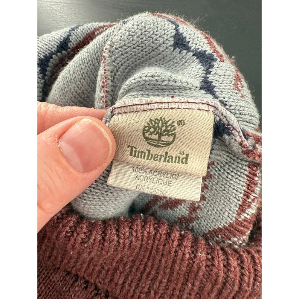 Timberland Knit‎ Beanie Hat Nordic Pattern Cuffed Winter Brown Logo